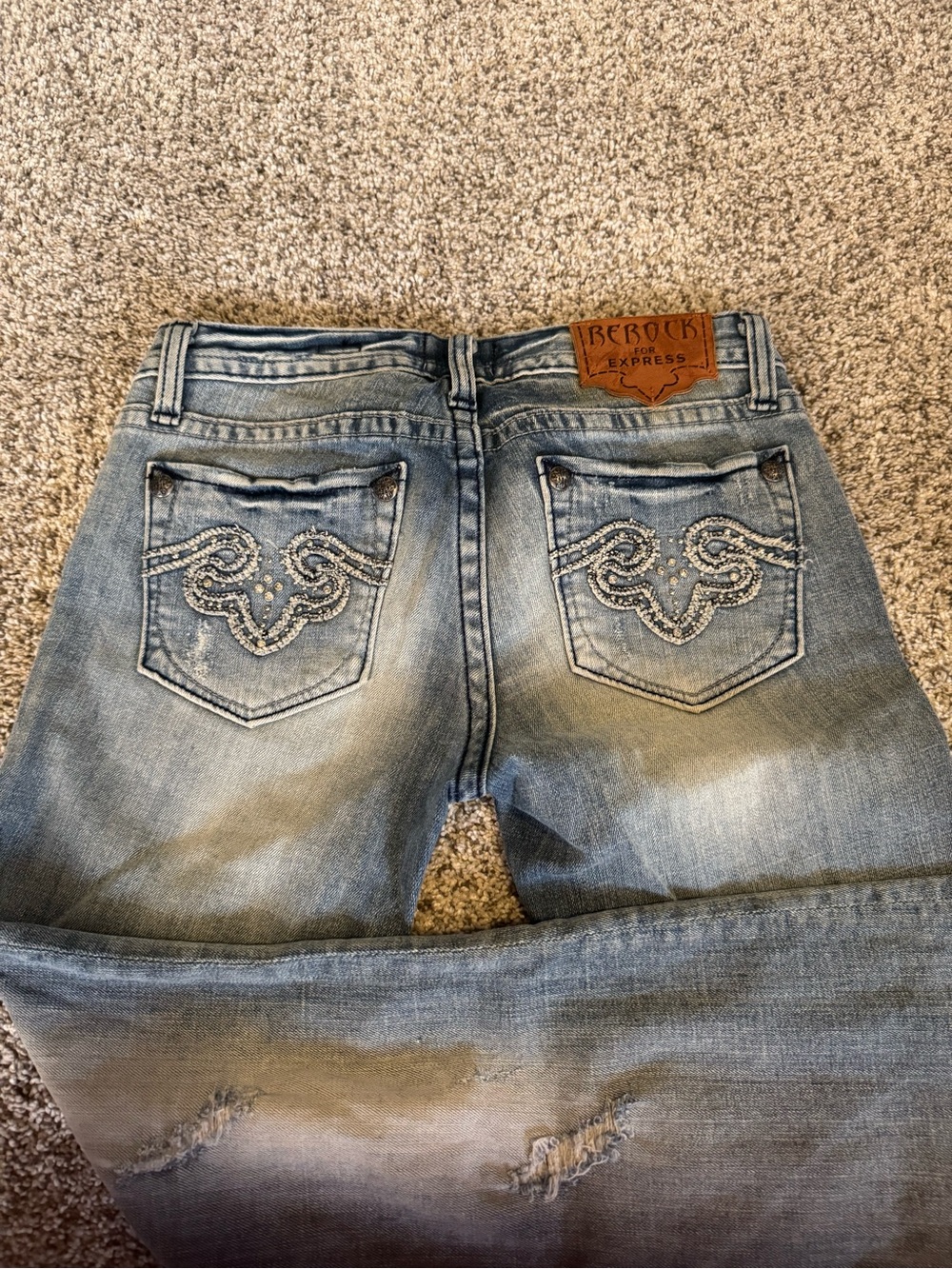 rerock for Express Women's Light Blue Embellished Boot Cut Jeans